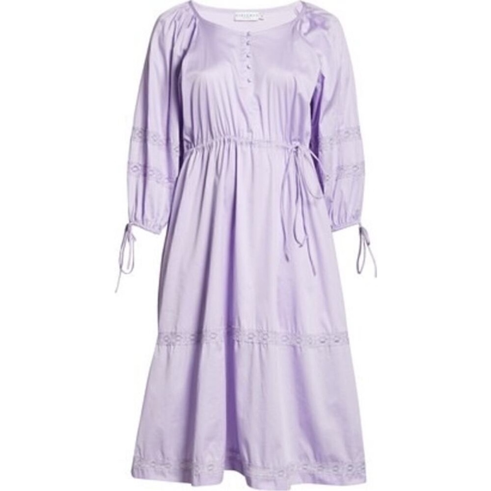 Harshman lilac Button-Down Dress with Puff Sleeves